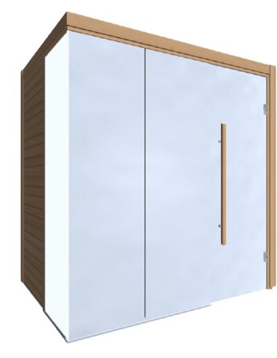 sauna in termoaspen 201x133 frontale e angolo vetrato maniglione e doghe in orizzontale