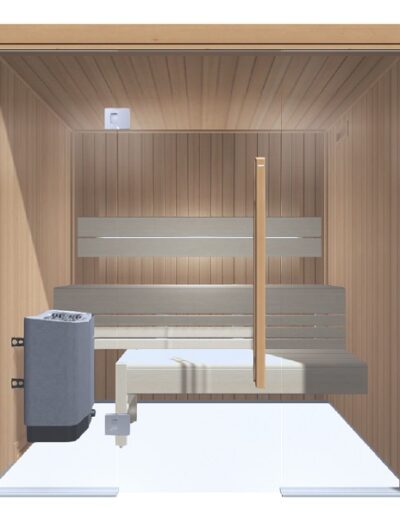 sauna in termoaspen 201x150 frontale vetrato con maniglione