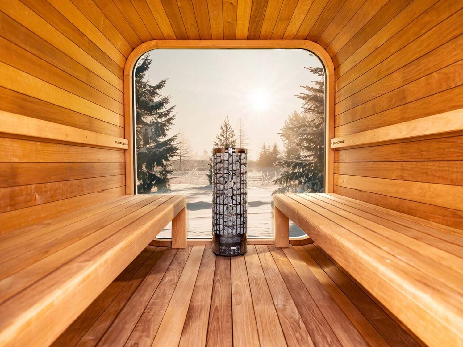 vista interna sauna suncube da esterno