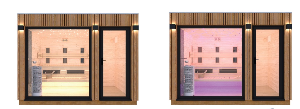 sauna con vetrata e spogliatoio per 8 persone e infrarossi