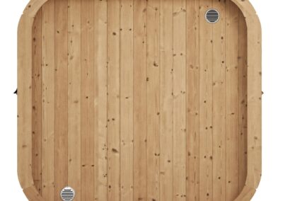 sauna da esterno o terrazzo in legno trattato con stufa sauna