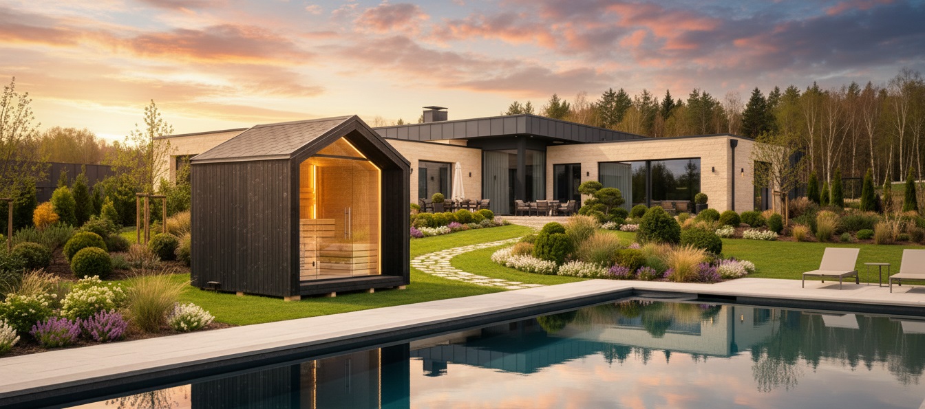 sauna Nordic Bliss a casetta al tramonto