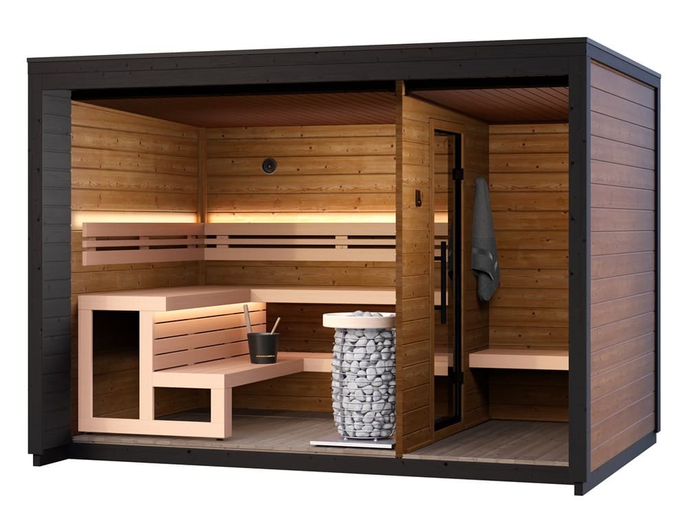 sauna da esterno con zona coperta