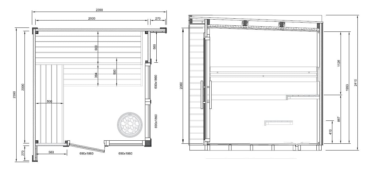 piantine con dimensioni sauna da esterno S