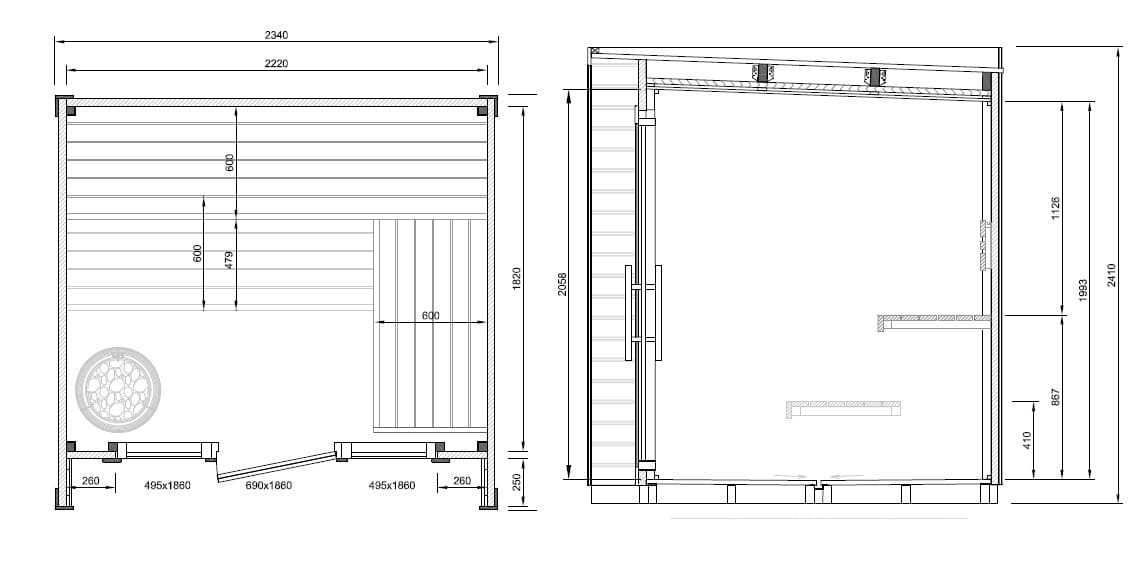 piantine con dimensuioni sauna da esterno XS