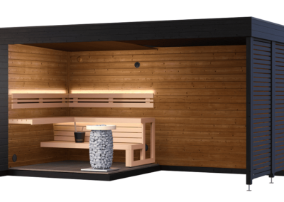 sauna da esterno con zona coperta