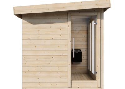 sauna da giardino con vetrata