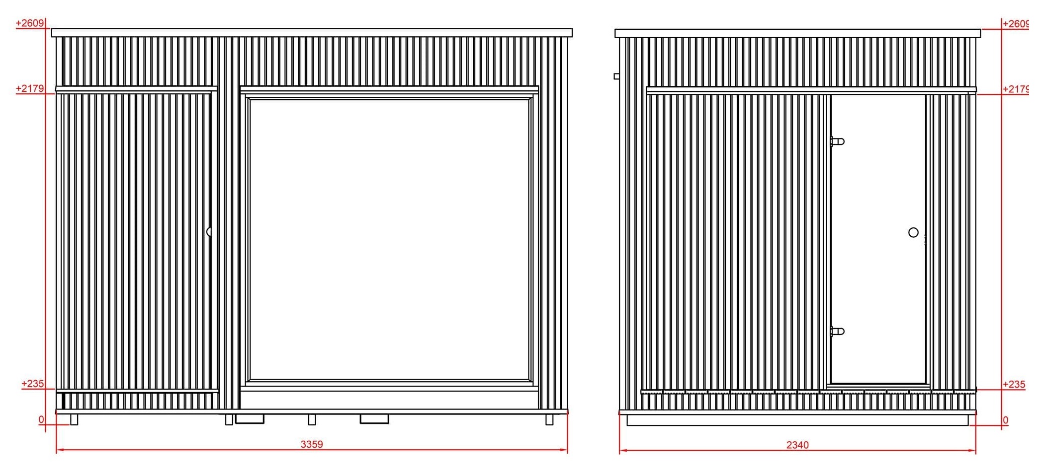 2.3x2.3 m Sauna Modern Lux – Horizon misure
