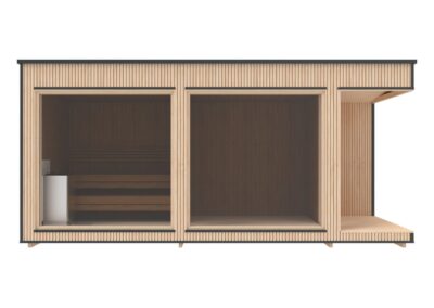 sauna da giardino modern lux con spogliatoio e patio in abete