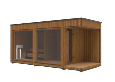 sauna da giardino modern lux con spogliatoio e patio laterale