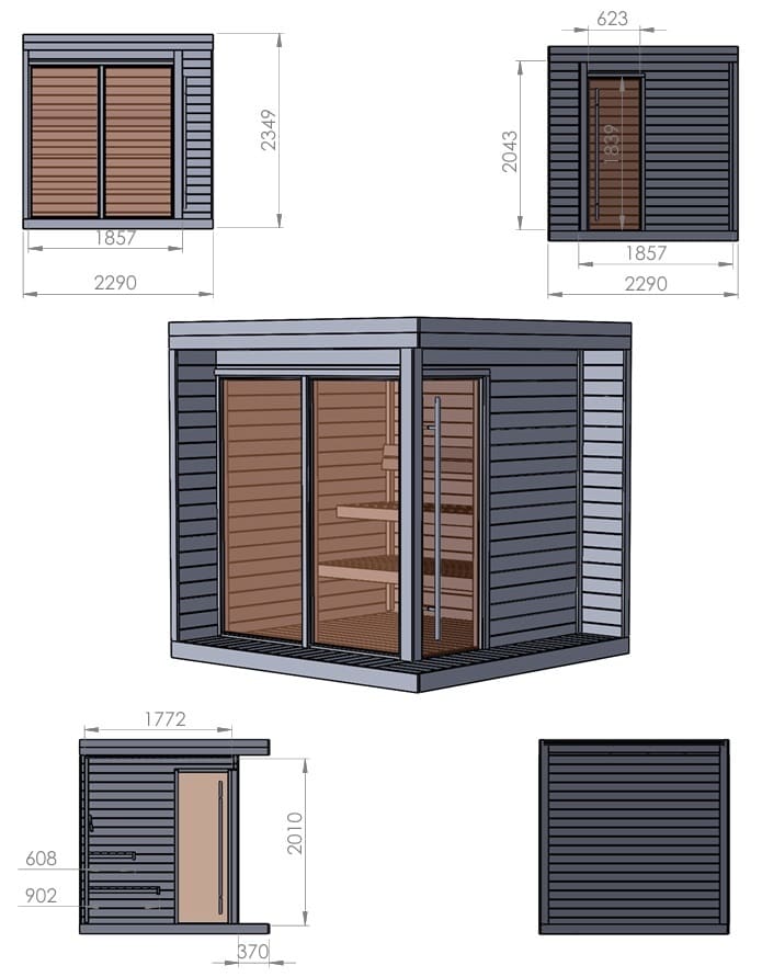Disegni dimensionale sauna da giardino 6 persone Disegni dimensionale sauna da giardino 6 persone