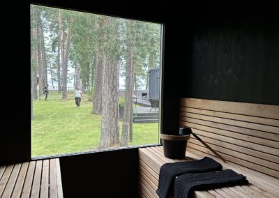 casetta da esterno con sauna doccia e spogliatoio Vista