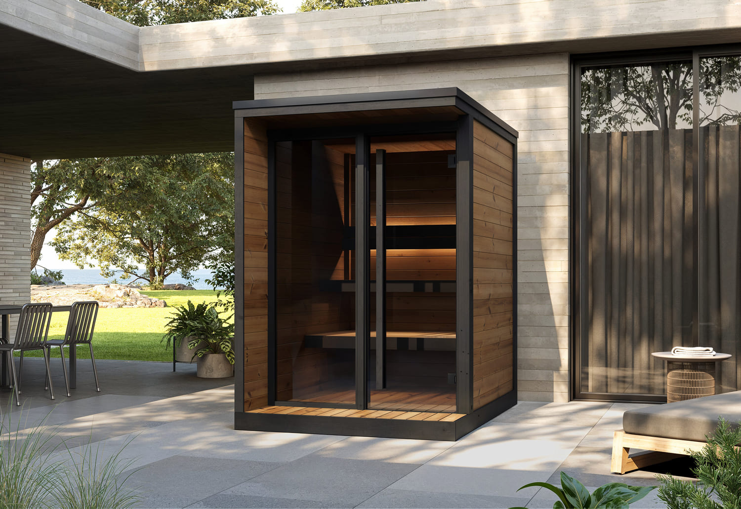 sauna Borealis 4 posti marca Lifeclass - ambientata sauna Borealis 4 posti marca Lifeclass - ambientata