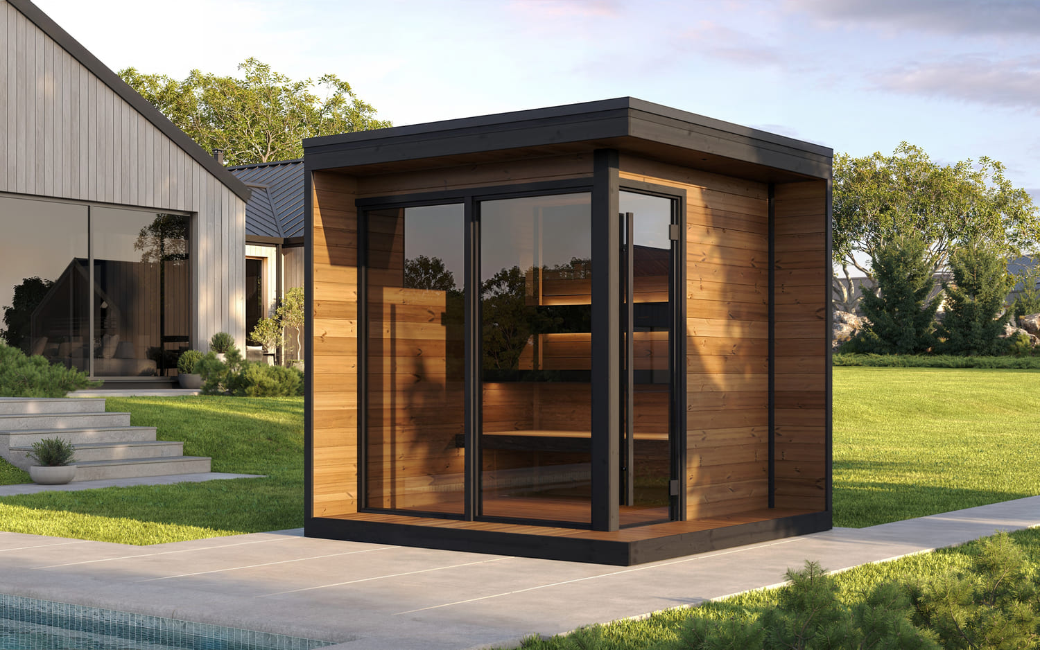 sauna Borealis 6 posti marca Lifeclass -prospettiva ambientata sauna Borealis 6 posti marca Lifeclass -prospettiva ambientata