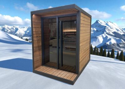 sauna Lifeclass Borealis 4 bosti sulla montagna innevata