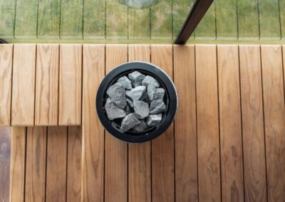 sauna da esterno Lifeclass VetroLuxe foto stufa