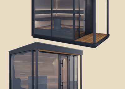 sauna da esterno Lifeclass VetroLuxe render