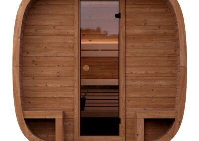 Sauna Caratello 200 e 240 con terrazzo da esterno frontale in legno esterno