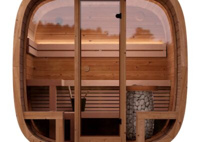 Sauna Caratello 200 e 240 con terrazzo da esterno frontale vetrato