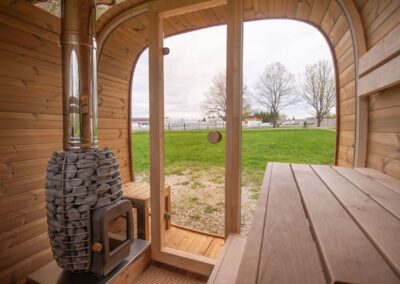 Sauna Caratello 240 con terrazzo da esterno stufa a torre