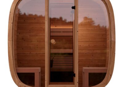 sauna Caratello da esterno economica con spogliatoio con vetrata esterna