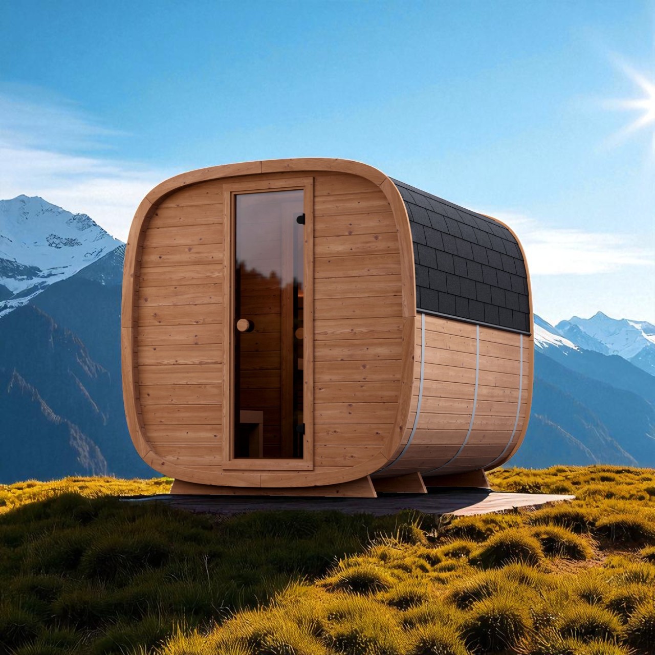sauna Caratello da esterno economica con spogliatoio su montagna