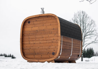 sauna Caratello da esterno economica con spogliatoio vista posteriore