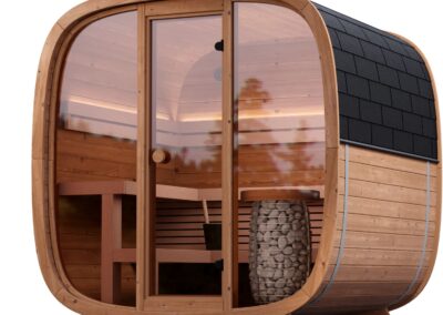 sauna da esterno a Botte quadrata Caratello 200 con vetrata vista 34