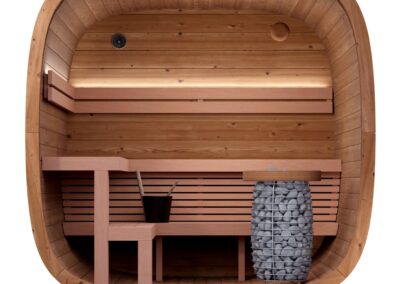 sauna da esterno a Botte quadrata Caratello 200 vista frontale in sezione