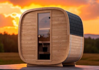 Sauna ambientata al tramonto