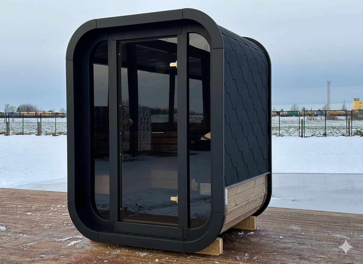 Mini Ice cube sauna da terrazzo con cornice nera Mini Ice cube sauna da terrazzo con cornice nera