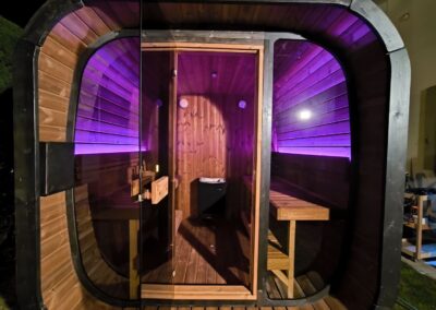 sauna da esterno Ice cube Lux frontale vetrato