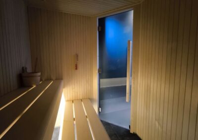 panche e porta tylo sauna satinata