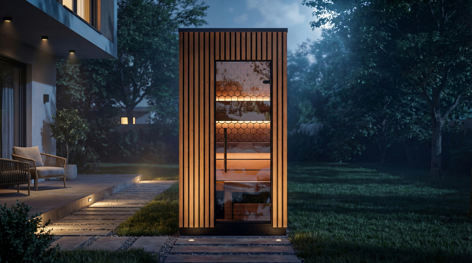 sauna da esterno VIVA 120 al buio