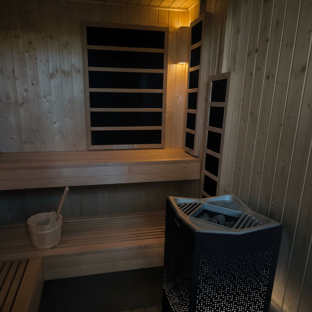 dettaglio interno sauna ad ainfrorossi combinata finlandese Hamorny Tylo