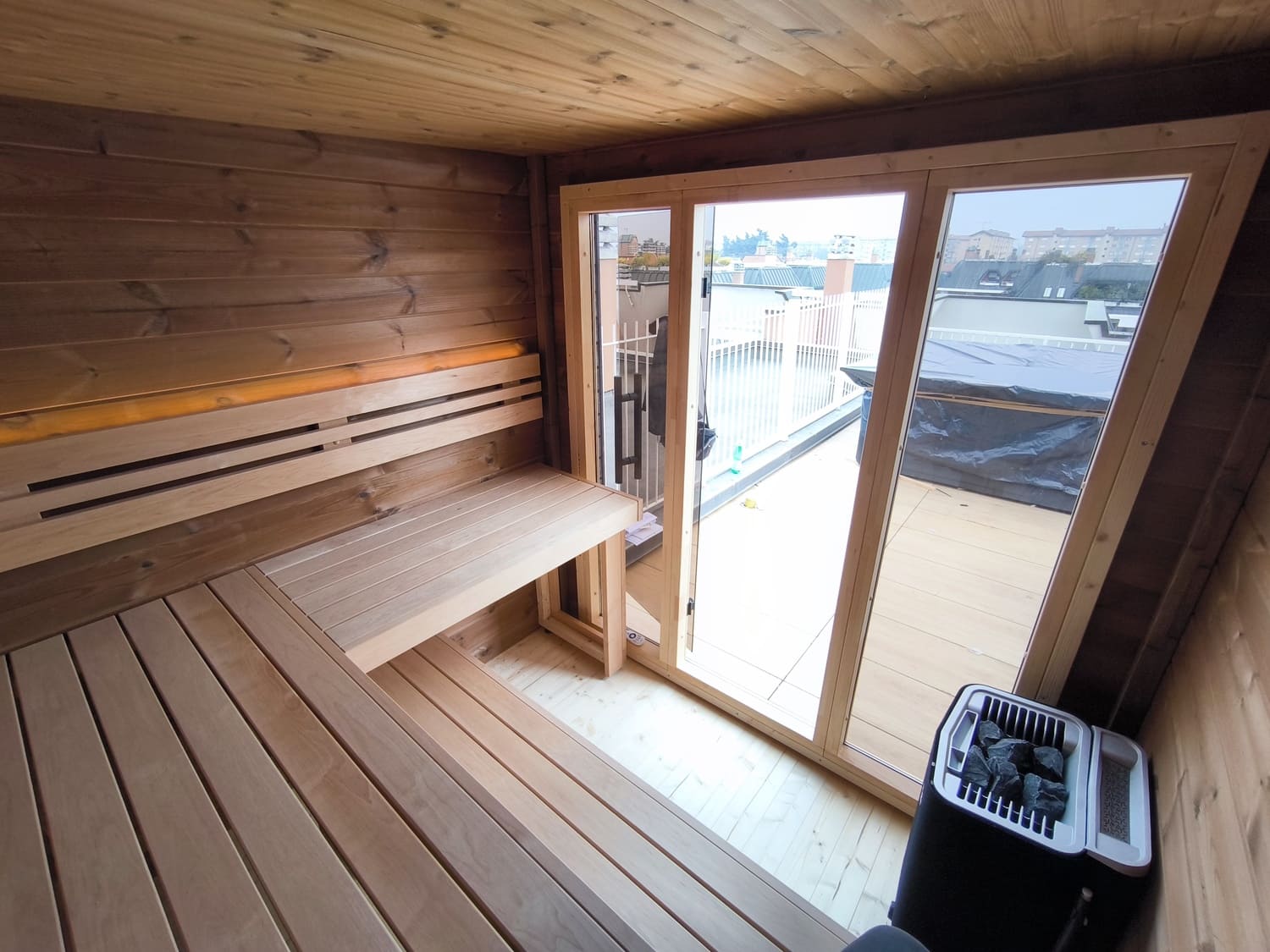 sauna per terrazzo Patio XS su misura panche sauna per terrazzo Patio XS su misura panche