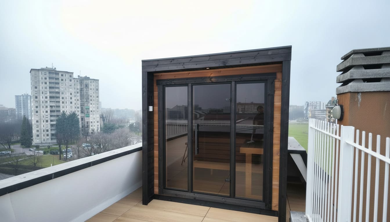 sauna per terrazzo Patio XS su misura vista panoramica