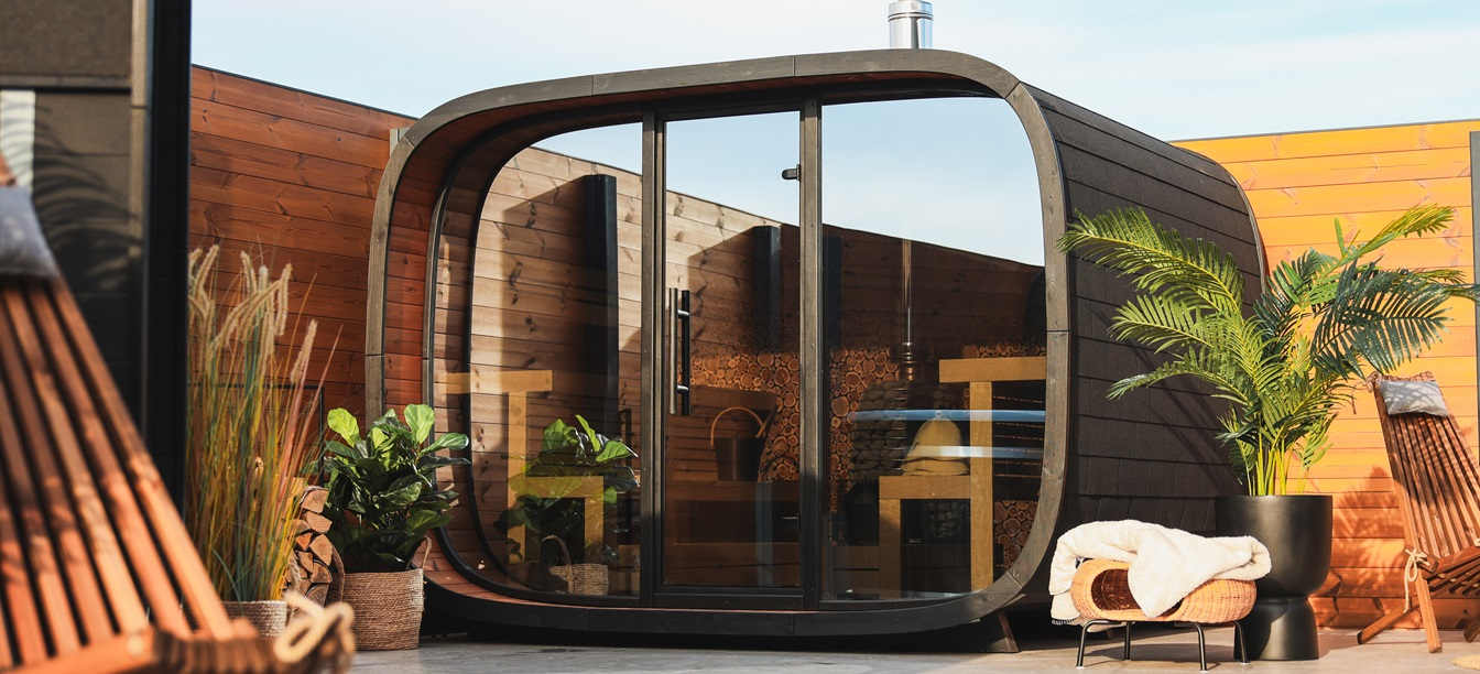 sauna round cube ambientata