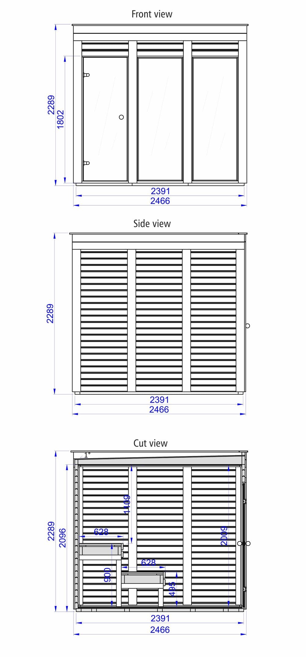 sauna modulare Vado Quadro disegni tecnici